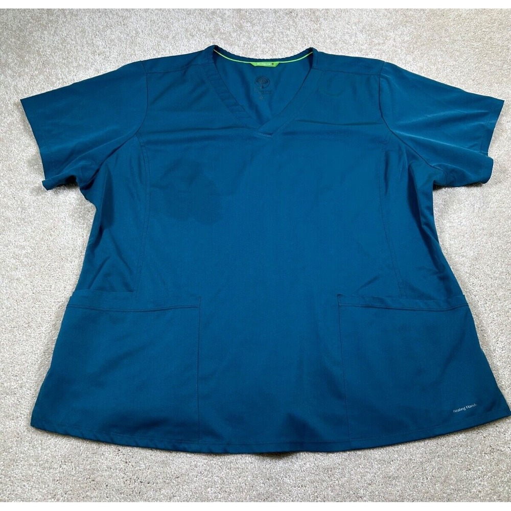 Healing Hands Womens Size 2X Turquoise Scrub‎ Top Nurse Healthcare